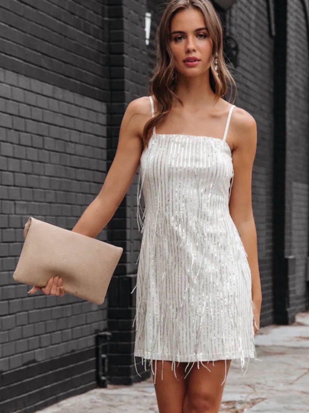 Lulu's White Sequin Fringe Mini Dress